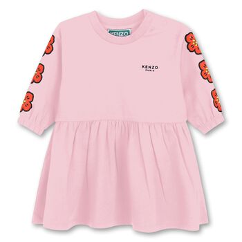 Younger Girls Pink Boke Flower Logo Dress